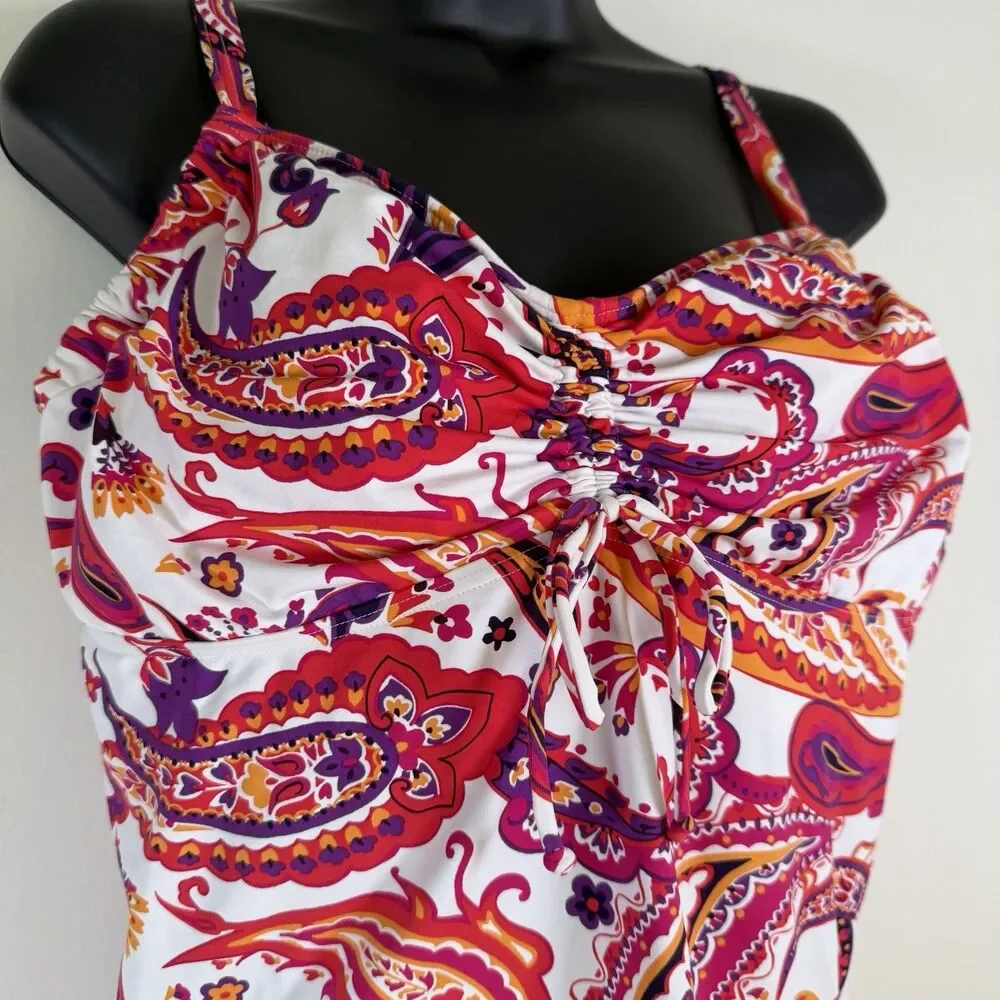 Lands End Tankini Swim Top Pink Paisley Underwire Size 12DD Swim Top